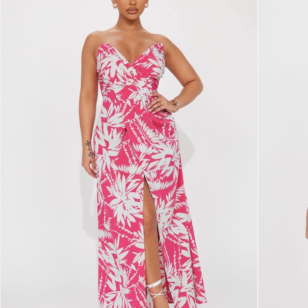 Fashion Nova Pink and White Maxi Dress